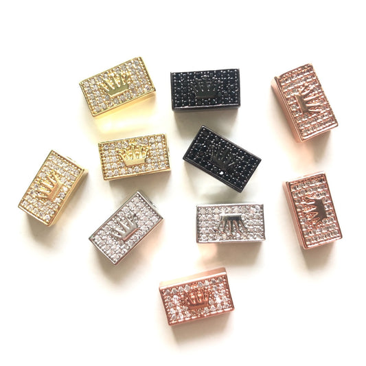 10-20pcs/lot 13.5*8mm CZ Paved Crown Centerpiece Spacers Mix Colors CZ Paved Spacers Cuboid Spacers Charms Beads Beyond