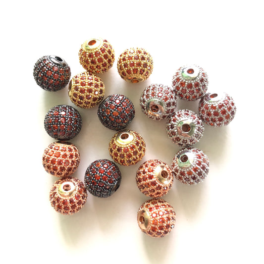 10pcs/lot 10mm Reddish Orange CZ Paved Ball Spacers Mix Color CZ Paved Spacers 10mm Beads Ball Beads Colorful Zirconia Charms Beads Beyond