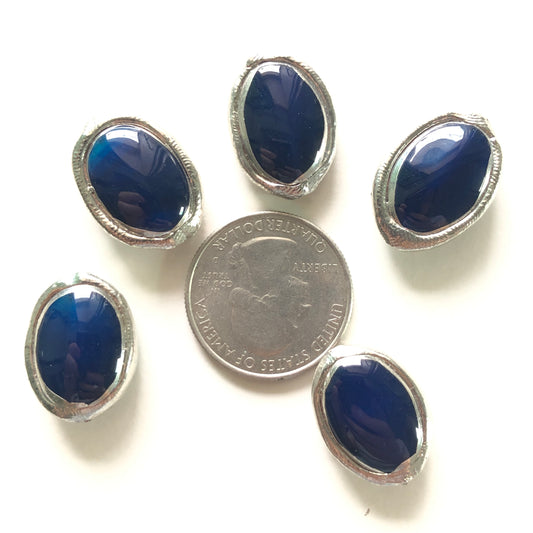 5pcs/lot 20*15mm Silver Plated Brass Bezel Navy Blue Agate Oval Shape Spacers Agate Spacers Focal Beads Charms Beads Beyond