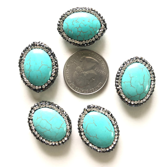 5pcs/lot 25.5*20mm Rhinestone Paved Turquoise Oval Spacers Agate Spacers Focal Beads Charms Beads Beyond