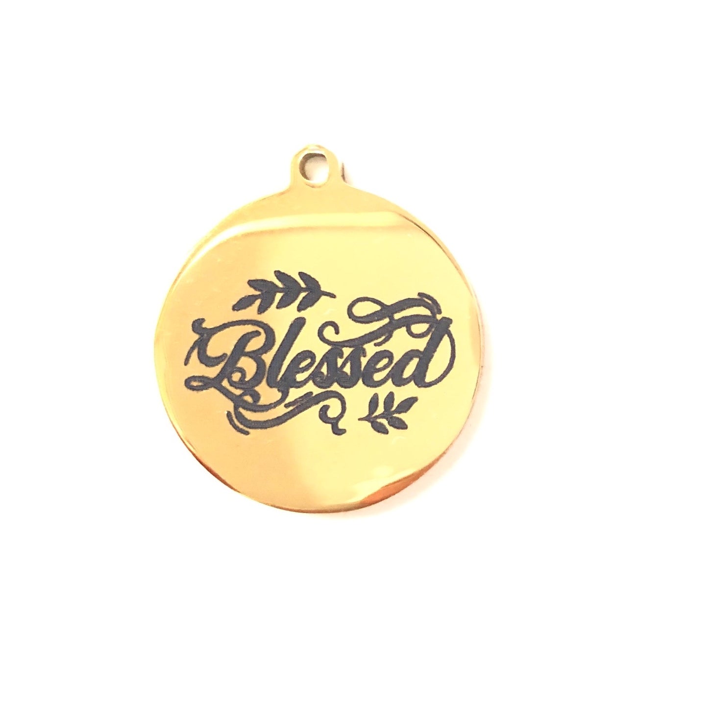 10pcs/lot 20mm Blessed Laser Engraved Stainless Steel Charm Gold Stainless Steel Charms On Sale Charms Beads Beyond