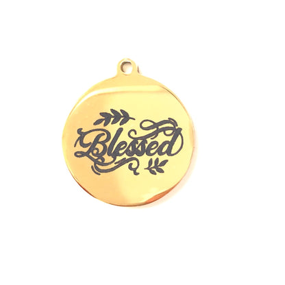 10pcs/lot 20mm Blessed Laser Engraved Stainless Steel Charm Gold Stainless Steel Charms On Sale Charms Beads Beyond