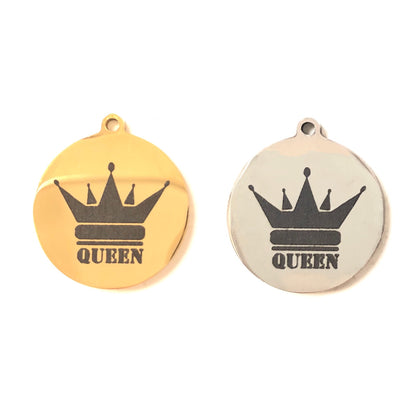 10pcs/lot 20mm Queen Crown Laser Engraved Stainless Steel Charm Mix Colors Stainless Steel Charms On Sale Charms Beads Beyond