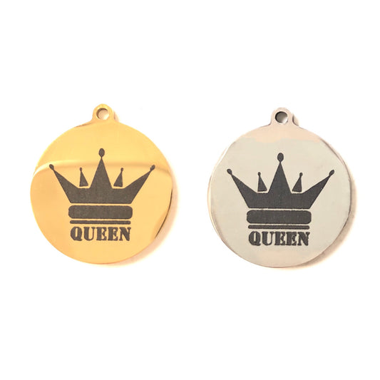 10pcs/lot 20mm Queen Crown Laser Engraved Stainless Steel Charm Mix Colors Stainless Steel Charms On Sale Charms Beads Beyond