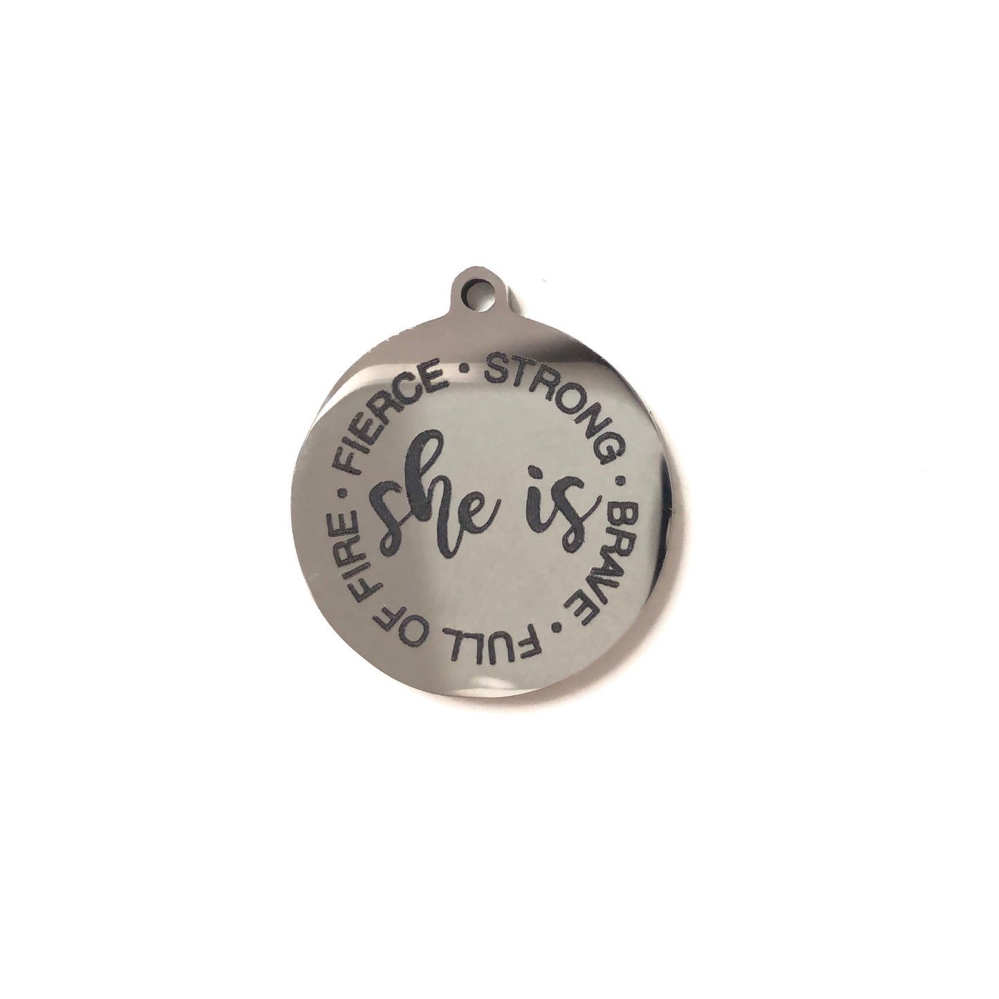 10pcs/lot 20mm She Is Laser Engraved Stainless Steel Charm Silver Stainless Steel Charms On Sale Charms Beads Beyond