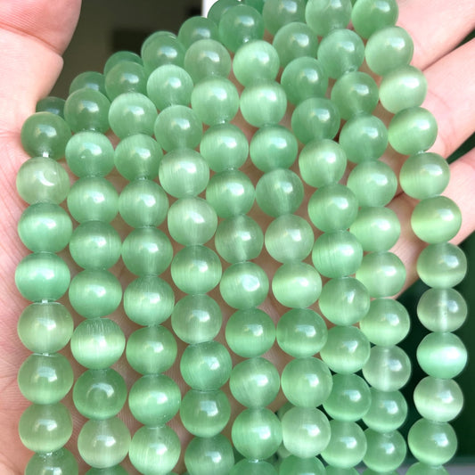 2 Strands/Lot 10mm Natural Green Cat's Eye Opal Stone Round Beads Stone Beads Cat's Eye Beads New Beads Arrivals Charms Beads Beyond
