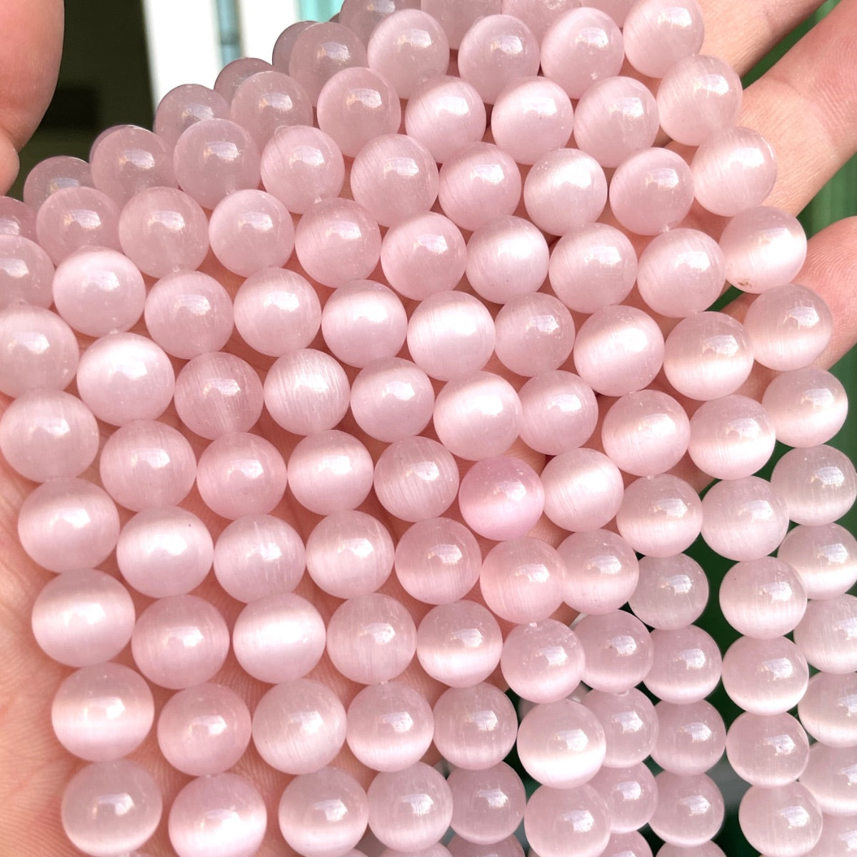 2 Strands/Lot 10mm Natural Light Pink Cat's Eye Opal Stone Round Beads Stone Beads Breast Cancer Awareness Cat's Eye Beads New Beads Arrivals Charms Beads Beyond