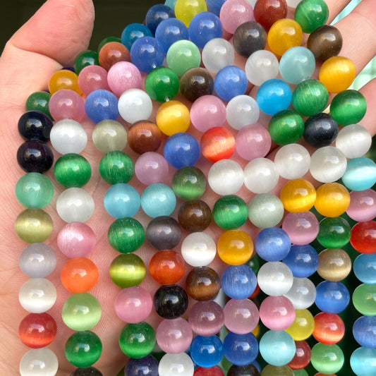 2 Strands/Lot 10mm Natural Multicolor Cat's Eye Opal Stone Round Beads Stone Beads Cat's Eye Beads New Beads Arrivals Charms Beads Beyond