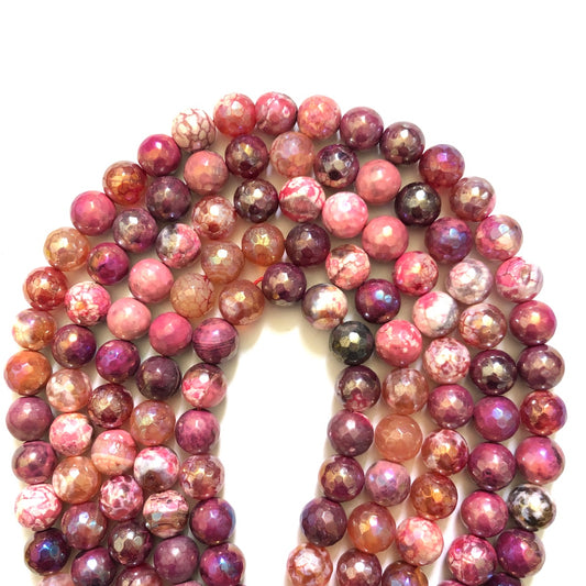 2 Strands/lot 12mm Electroplated AB Pink Fire Faceted Agate Stone Beads Electroplated Beads 12mm Stone Beads Electroplated Faceted Agate Beads New Beads Arrivals Charms Beads Beyond
