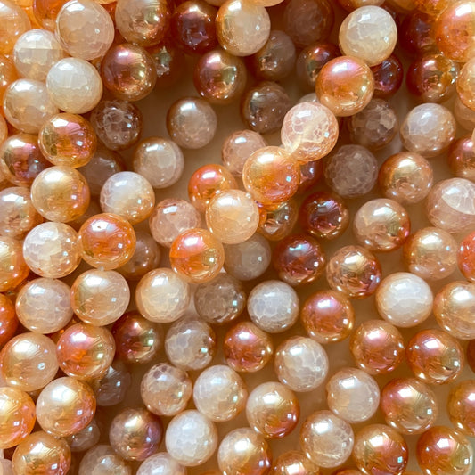 2 Strands/lot 10mm Electroplated Half Orange Cracked Crystal Agate Round Beads Electroplated Beads Cracked Crystal Agate Beads Electroplated Faceted Agate Beads New Beads Arrivals Charms Beads Beyond
