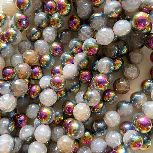 2 Strands/lot 10mm Electroplated Half Rainbow Cracked Crystal Agate Round Beads Electroplated Beads Cracked Crystal Agate Beads Electroplated Faceted Agate Beads New Beads Arrivals Charms Beads Beyond