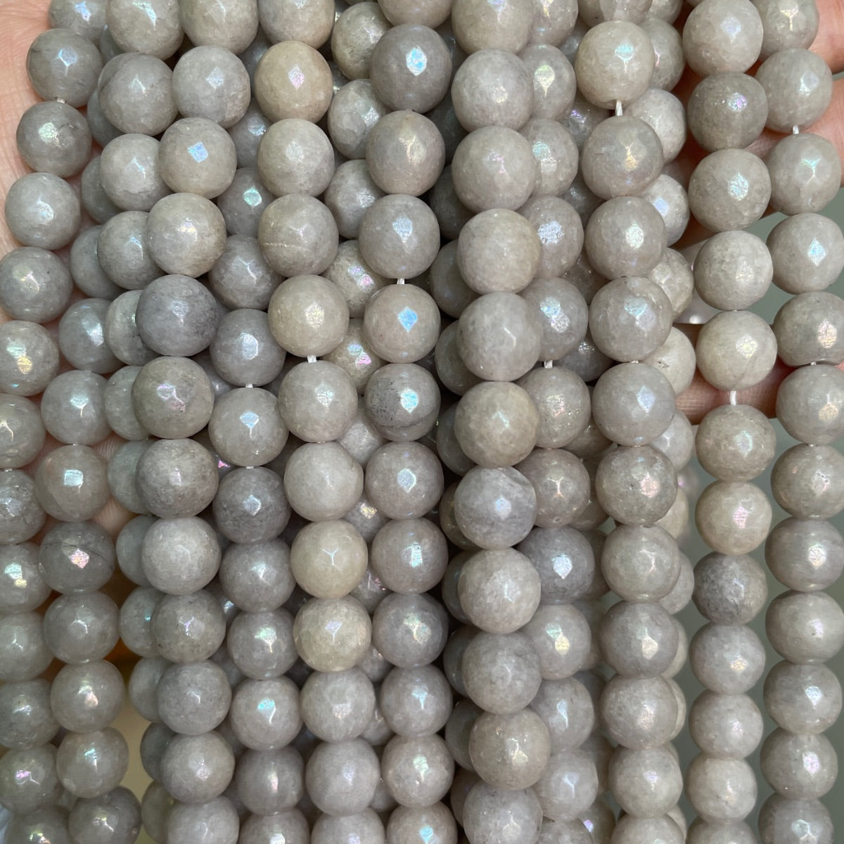 2 strands/lot 10mm Electroplated AB Light Gray Faceted Jade Stone Beads Electroplated Beads Electroplated Faceted Jade Beads New Beads Arrivals Charms Beads Beyond