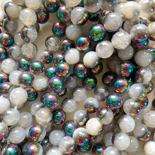 2 Strands/lot 10mm Electroplated Half Green Cracked Crystal Agate Round Beads Electroplated Beads Cracked Crystal Agate Beads Electroplated Faceted Agate Beads New Beads Arrivals Charms Beads Beyond