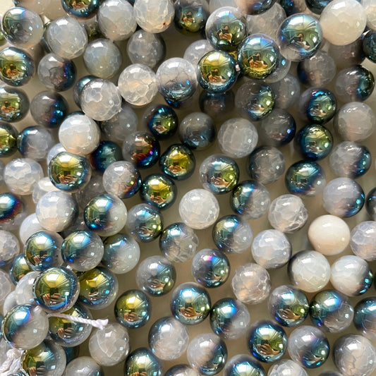 2 Strands/lot 10mm Electroplated Half Blue Cracked Crystal Agate Round Beads Electroplated Beads Cracked Crystal Agate Beads Electroplated Faceted Agate Beads New Beads Arrivals Charms Beads Beyond