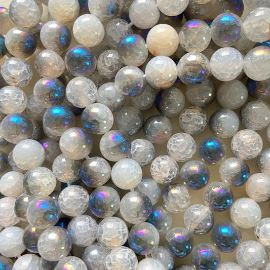 2 Strands/lot 10mm Electroplated Half Gray Cracked Crystal Agate Round Beads Electroplated Beads Cracked Crystal Agate Beads Electroplated Faceted Agate Beads New Beads Arrivals Charms Beads Beyond