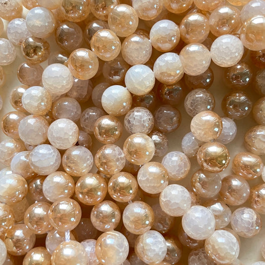 2 Strands/lot 10mm Electroplated Half Champagne Cracked Crystal Agate Round Beads Electroplated Beads Cracked Crystal Agate Beads Electroplated Faceted Agate Beads New Beads Arrivals Charms Beads Beyond