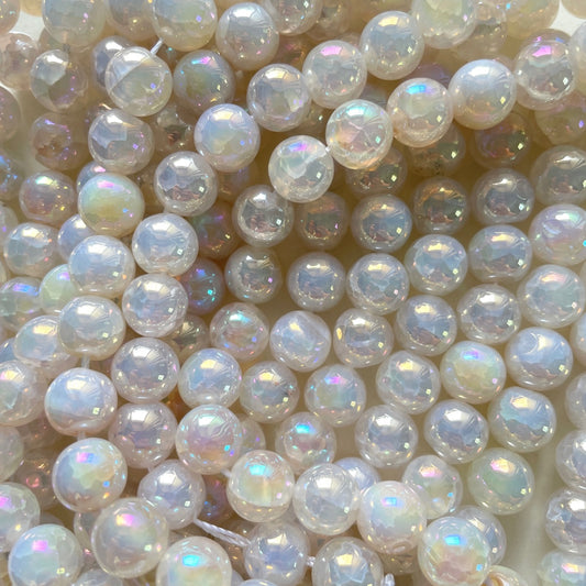 2 Strands/lot 10mm Electroplated White Cracked Crystal Agate Round Beads Electroplated Beads Cracked Crystal Agate Beads Electroplated Faceted Agate Beads New Beads Arrivals Charms Beads Beyond