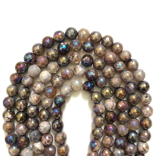 2 Strands/lot 10mm Electroplated AB Brown Fire Agate Faceted Stone Beads Electroplated Beads Electroplated Faceted Agate Beads New Beads Arrivals Charms Beads Beyond