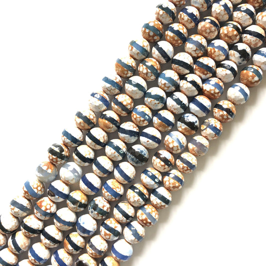 10mm Blue Stripe Coffee Faceted Tibetan Agate Stone Beads Stone Beads Tibetan Beads Charms Beads Beyond