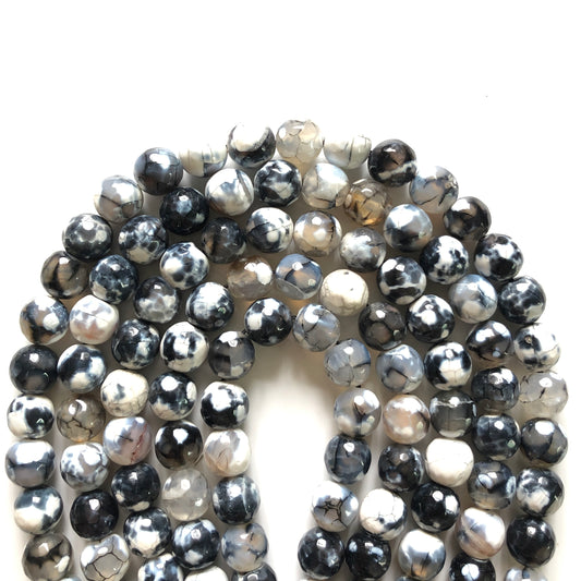 2 Strands/lot 10mm White Black Faceted Fire Agate Stone Beads Stone Beads Faceted Agate Beads Charms Beads Beyond