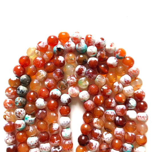 2 Strands/lot 10mm White Orange Faceted Fire Agate Stone Beads Stone Beads Faceted Agate Beads Charms Beads Beyond