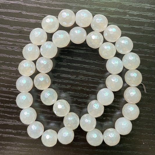 2 Strands/lot 10/12mm Electroplated Faceted White Agate Stone Beads Electroplated Beads 12mm Stone Beads Electroplated Faceted Agate Beads Charms Beads Beyond