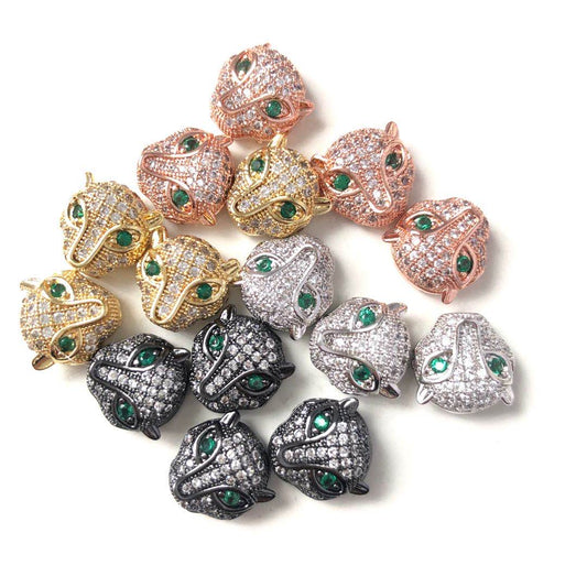 20pcs/lot Clear CZ Paved Panther Head Spacers Mix Color CZ Paved Spacers Animal Spacers Charms Beads Beyond