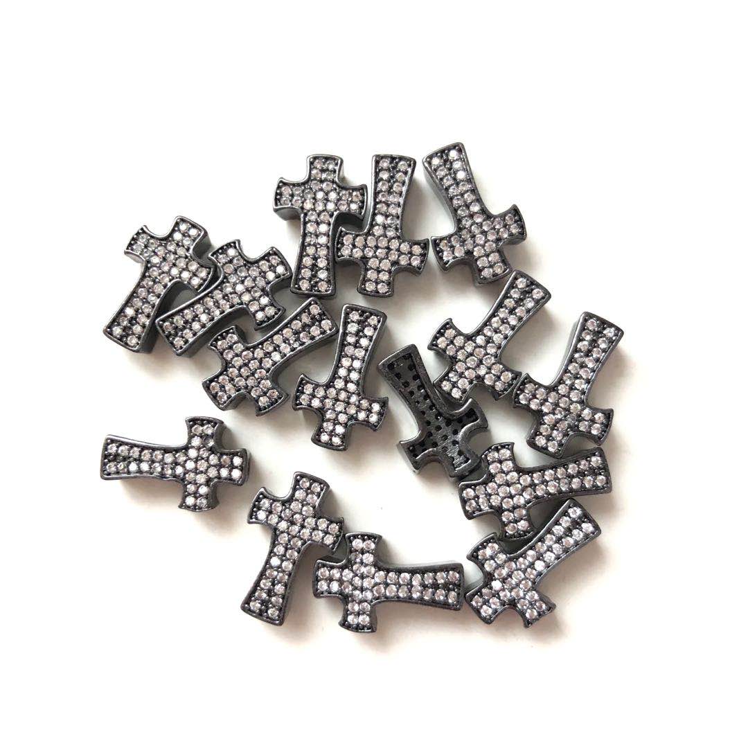 50pcs/lot 14*9mm CZ Paved Cross Spacers Black Wholesale Charms Beads Beyond