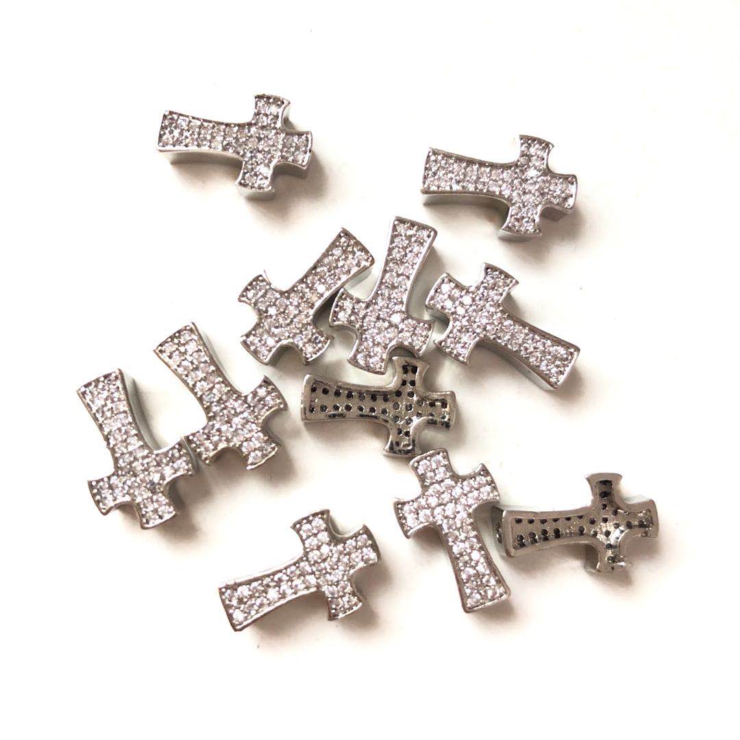 20pcs/lot 14*9mm CZ Paved Small Cross Centerpiece Spacers Silver CZ Paved Spacers Cross Spacers Charms Beads Beyond