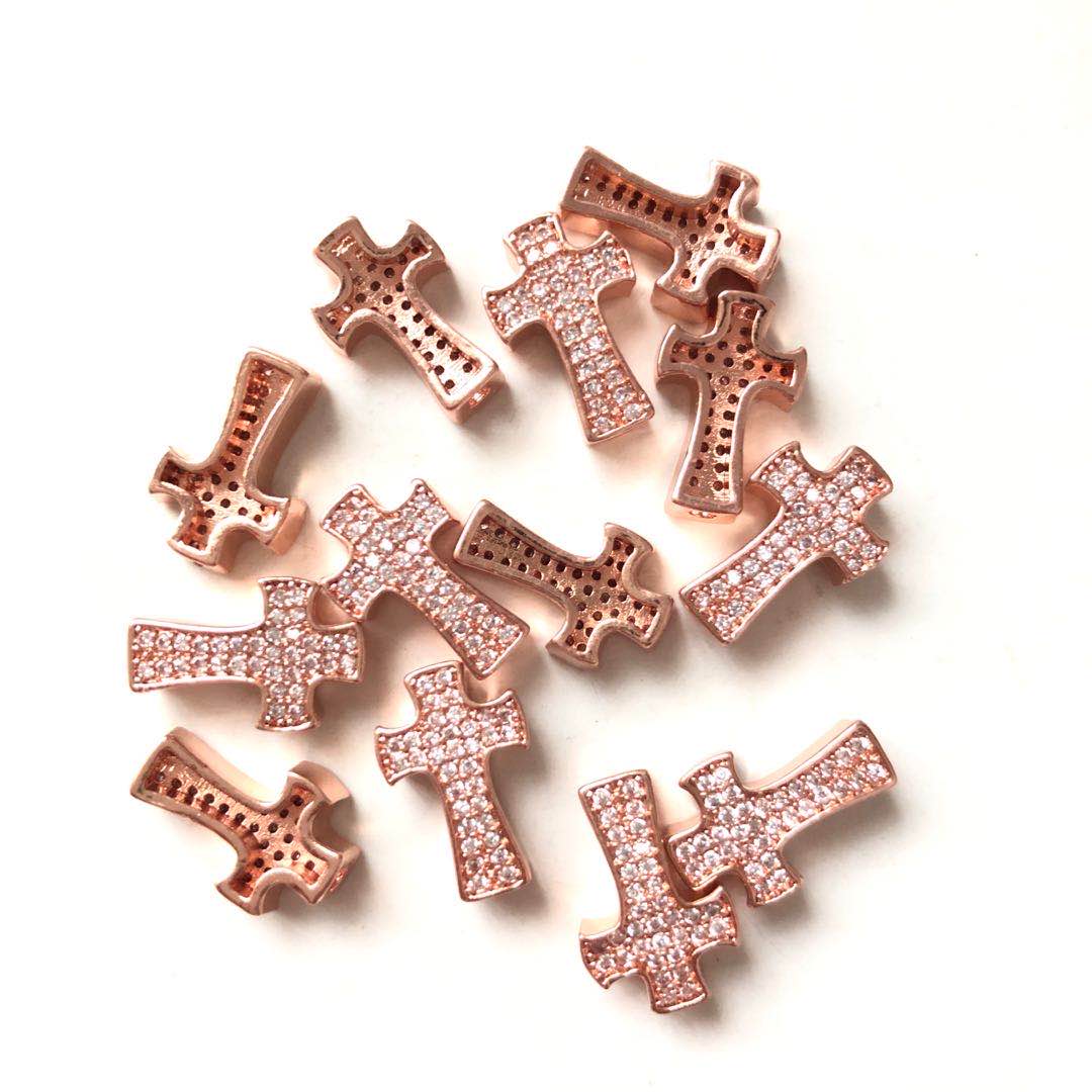 20pcs/lot 14*9mm CZ Paved Small Cross Centerpiece Spacers Rose Gold CZ Paved Spacers Cross Spacers Charms Beads Beyond