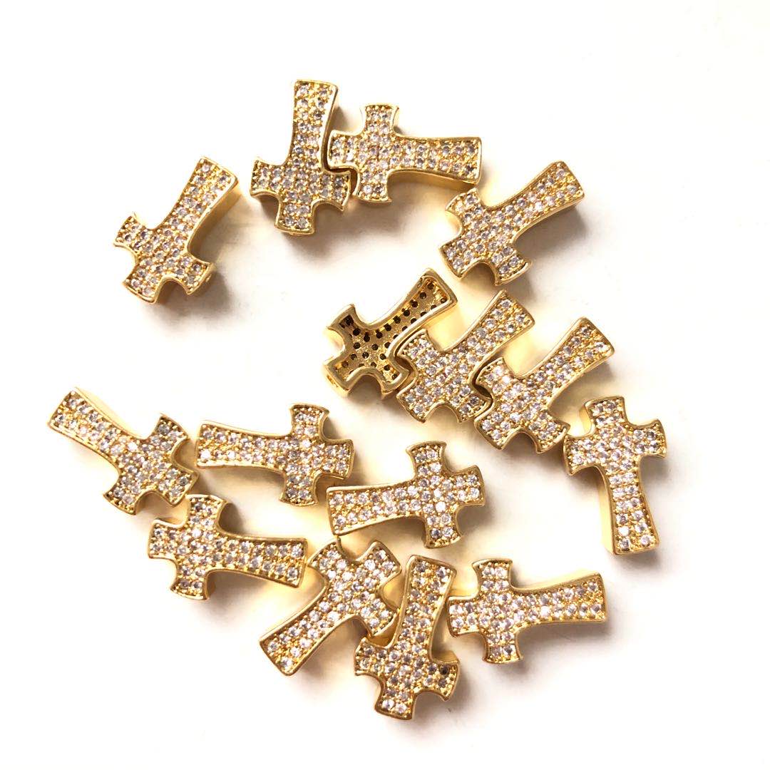 20pcs/lot 14*9mm CZ Paved Small Cross Centerpiece Spacers Gold CZ Paved Spacers Cross Spacers Charms Beads Beyond