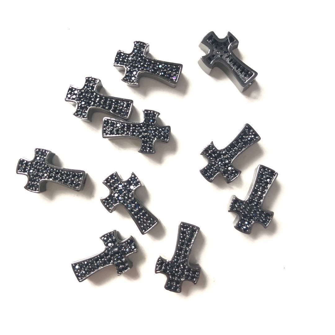 20pcs/lot 14*9mm CZ Paved Small Cross Centerpiece Spacers Black on Black CZ Paved Spacers Cross Spacers Charms Beads Beyond