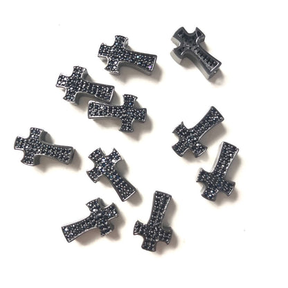 50pcs/lot 14*9mm CZ Paved Cross Spacers Black on Black Wholesale Charms Beads Beyond