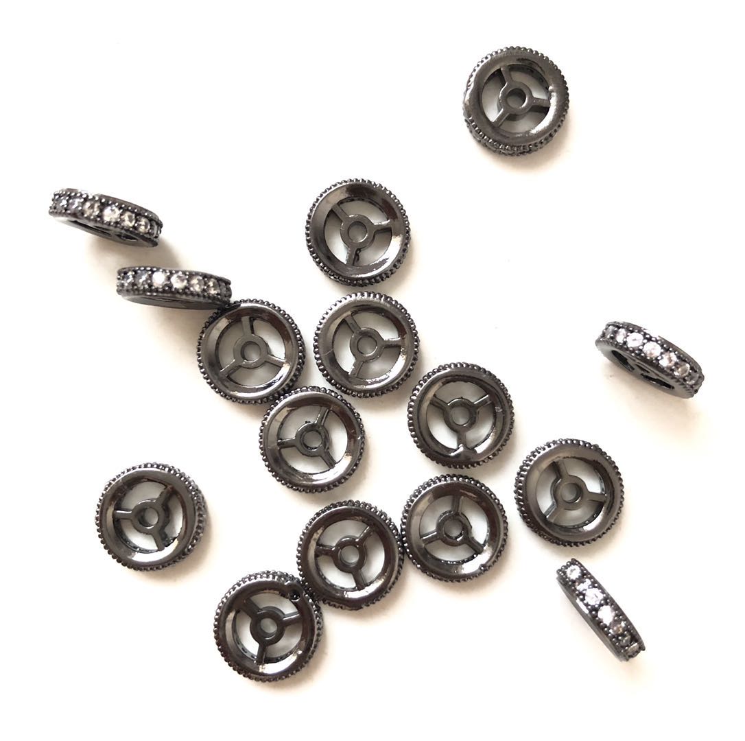 30pcs/lot 9.6*2.5mm CZ Paved Wheel Rondelle Spacers Black CZ Paved Spacers Rondelle Beads Charms Beads Beyond