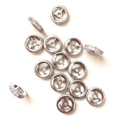30pcs/lot 9.6*2.5mm CZ Paved Wheel Rondelle Spacers Silver CZ Paved Spacers Rondelle Beads Charms Beads Beyond