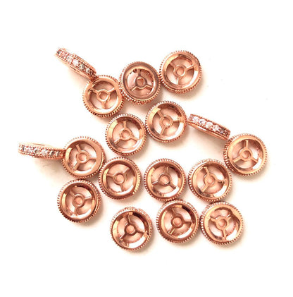 30pcs/lot 9.6*2.5mm CZ Paved Wheel Rondelle Spacers Rose Gold CZ Paved Spacers Rondelle Beads Charms Beads Beyond