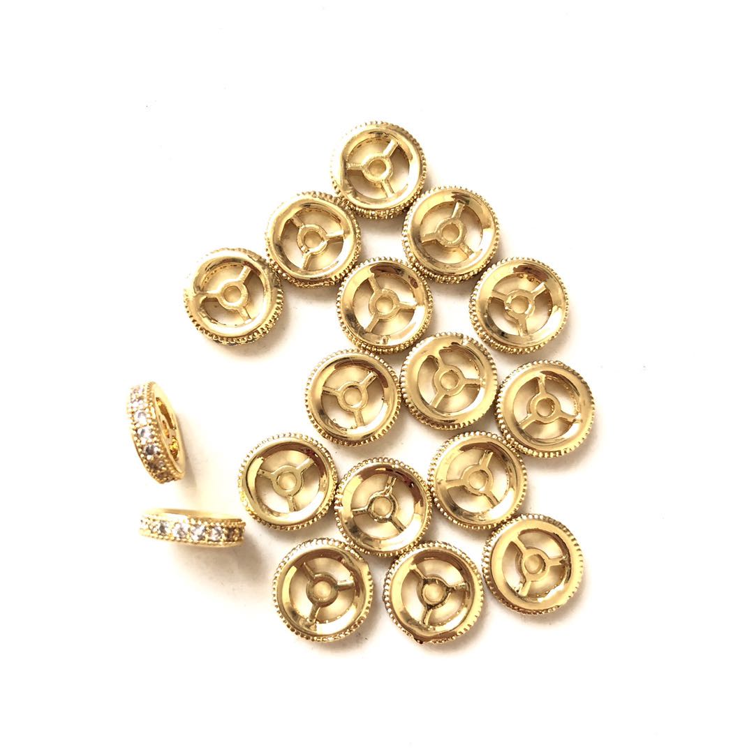 30pcs/lot 9.6*2.5mm CZ Paved Wheel Rondelle Spacers Gold CZ Paved Spacers Rondelle Beads Charms Beads Beyond