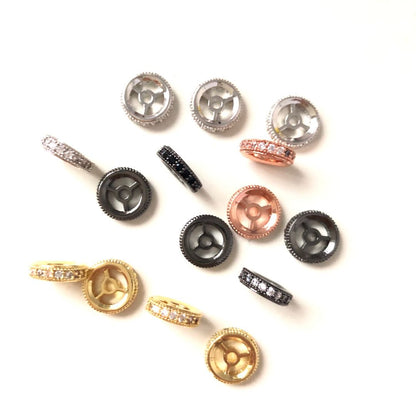 30pcs/lot 9.6*2.5mm CZ Paved Wheel Rondelle Spacers Mix Color CZ Paved Spacers Rondelle Beads Charms Beads Beyond