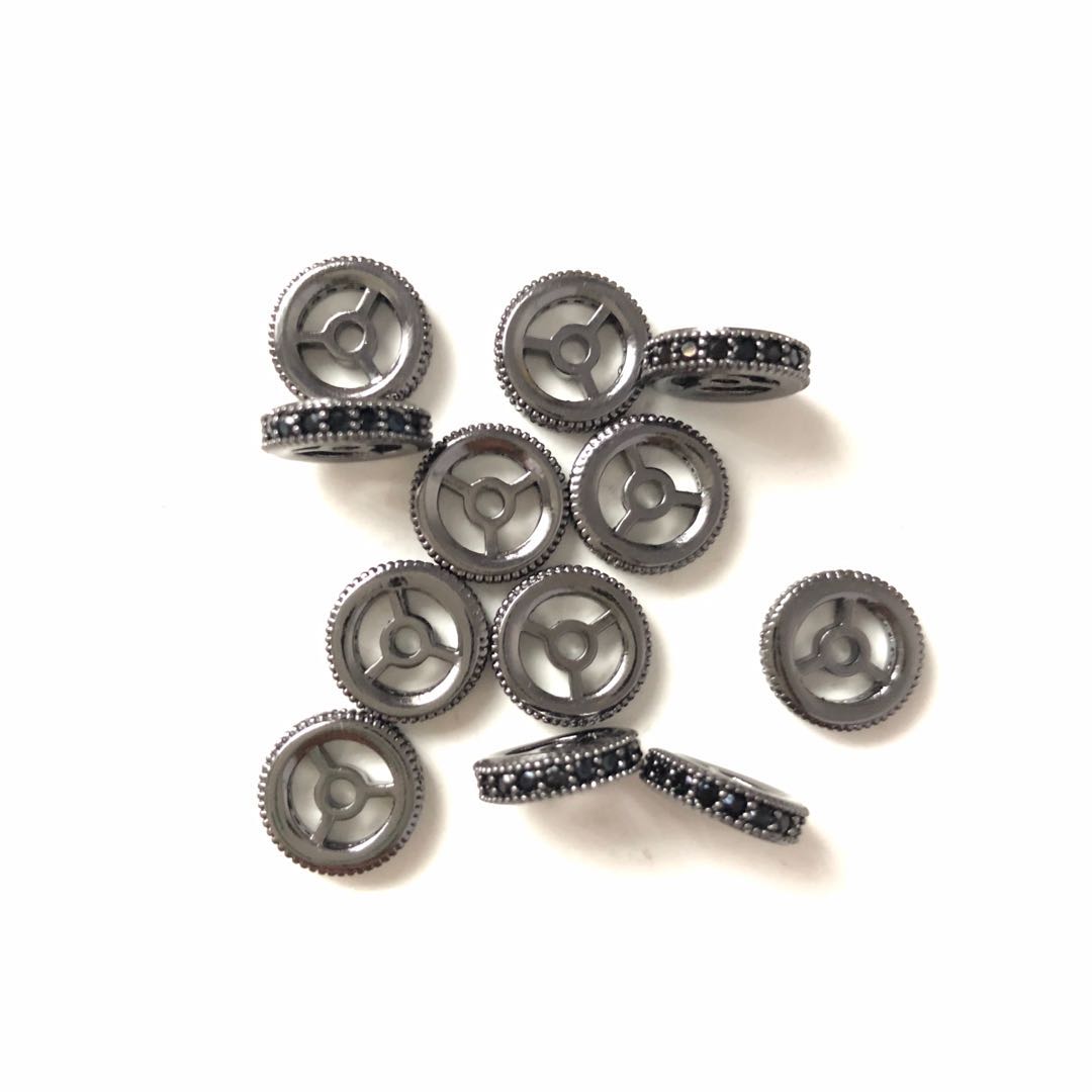 30pcs/lot 9.6*2.5mm CZ Paved Wheel Rondelle Spacers Black on Black CZ Paved Spacers Rondelle Beads Charms Beads Beyond