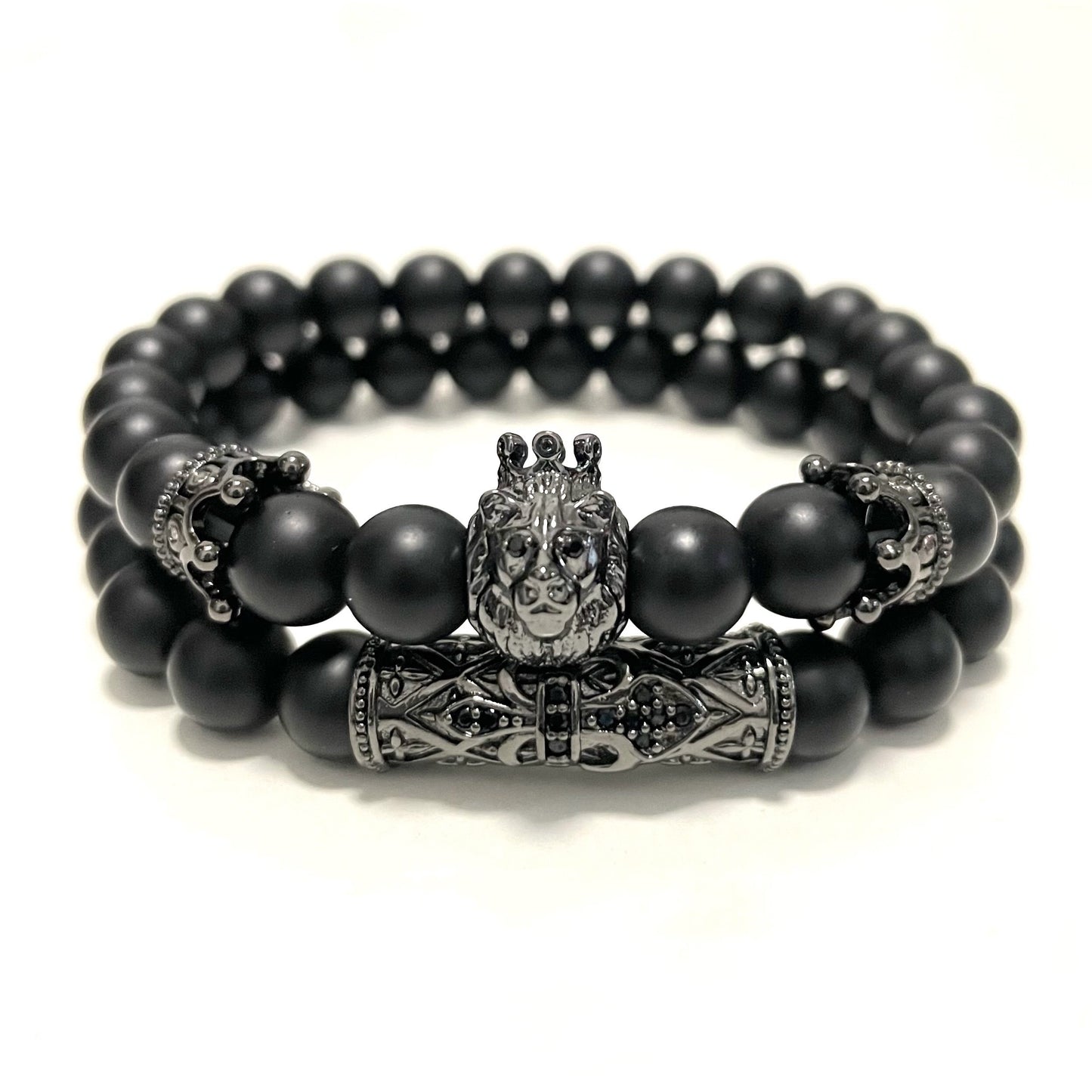 5 sets/lot CZ Paved Lion King Spacers Black Matte Stone Bracelets Men Bracelets Charms Beads Beyond