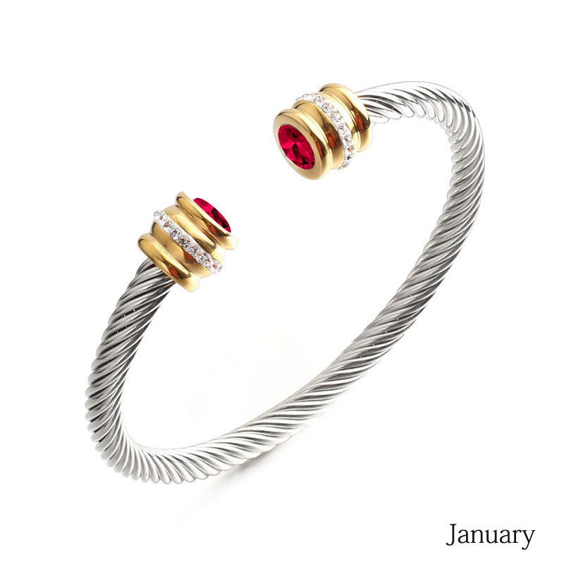 6-12pcs/lot Colorful Diamond Birthstone Open Stainless Steel Bangle for Women January Women Bracelets Charms Beads Beyond