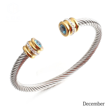 6-12pcs/lot Colorful Diamond Birthstone Open Stainless Steel Bangle for Women December Women Bracelets Charms Beads Beyond
