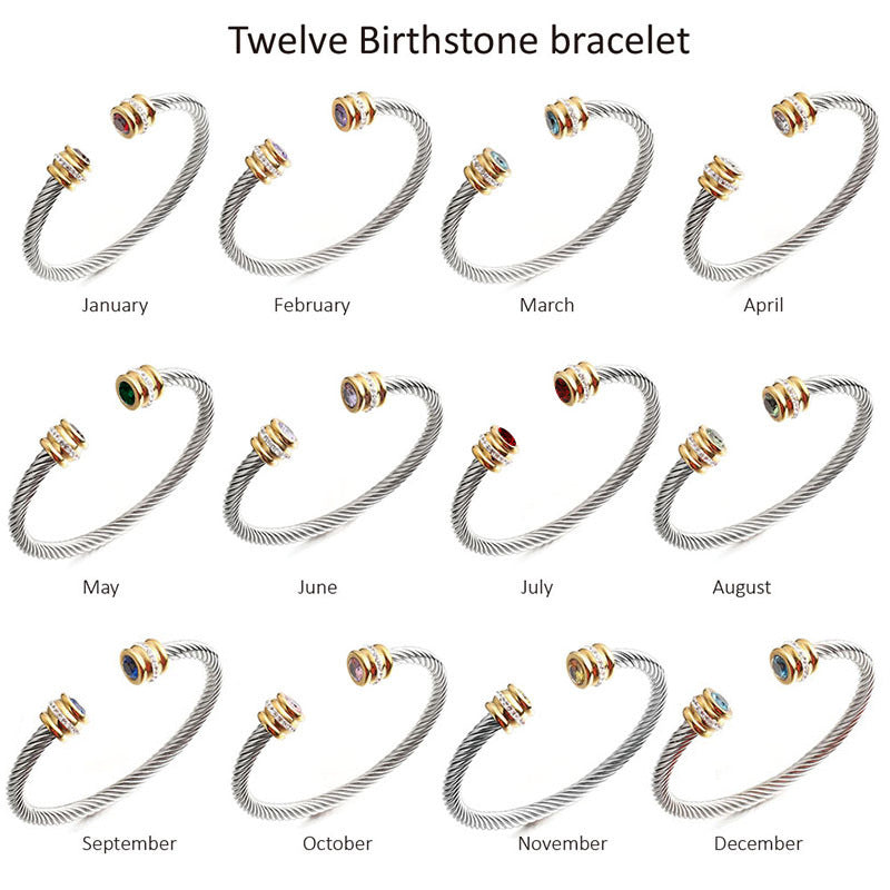 6-12pcs/lot Colorful Diamond Birthstone Open Stainless Steel Bangle for Women Women Bracelets Charms Beads Beyond
