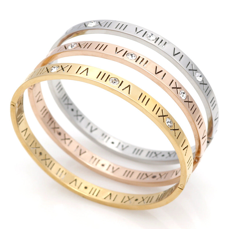 5pcs/lot Roman Numeral Stainless Steel Bangle for Women Mix Colors Women Bracelets Charms Beads Beyond