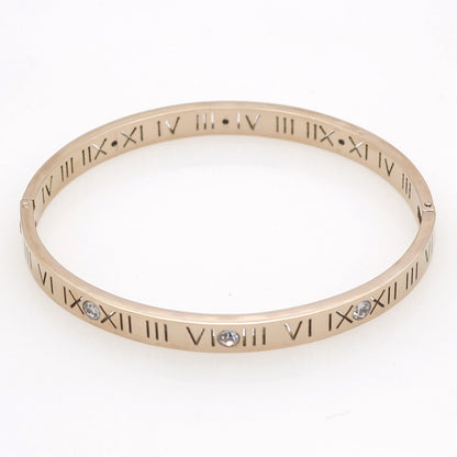 5pcs/lot Roman Numeral Stainless Steel Bangle for Women Rose Gold Women Bracelets Charms Beads Beyond