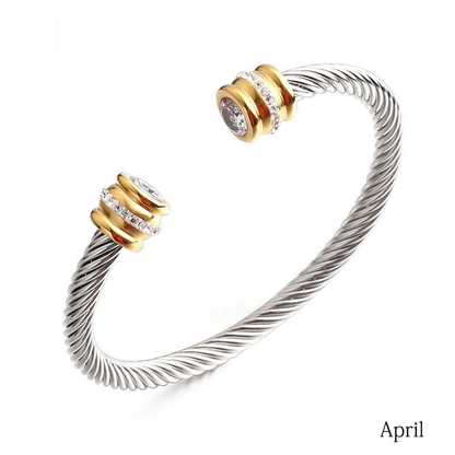 6-12pcs/lot Colorful Diamond Birthstone Open Stainless Steel Bangle for Women April Women Bracelets Charms Beads Beyond