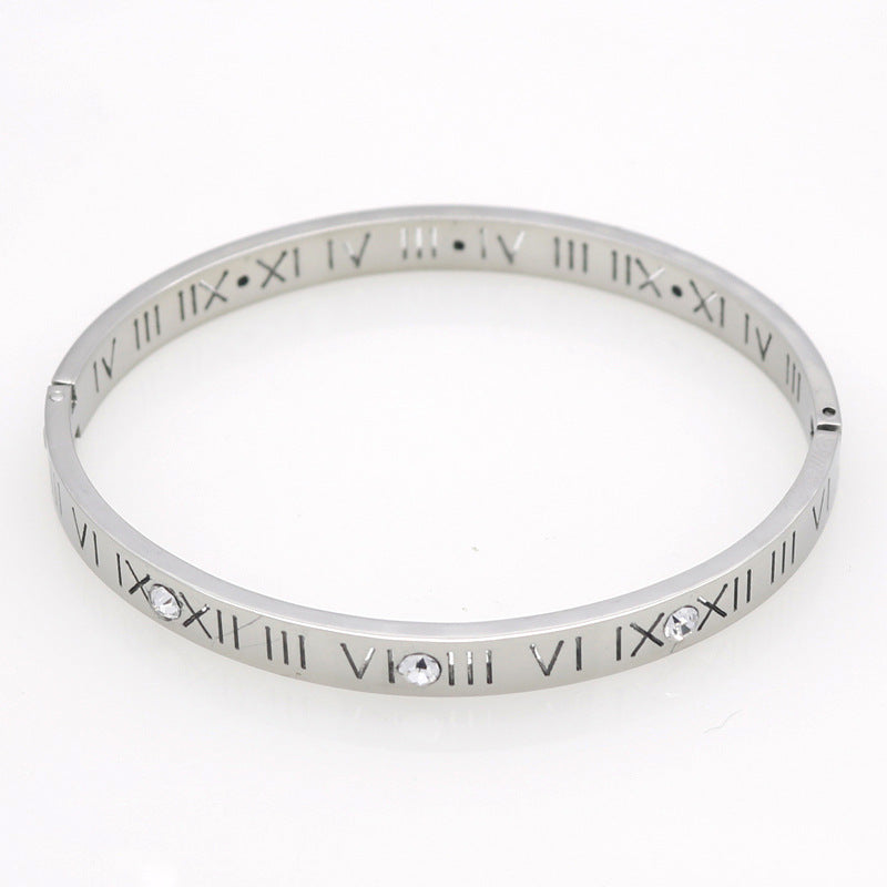 5pcs/lot Roman Numeral Stainless Steel Bangle for Women Silver Women Bracelets Charms Beads Beyond