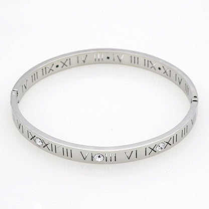 5pcs/lot Roman Numeral Stainless Steel Bangle for Women Silver Women Bracelets Charms Beads Beyond