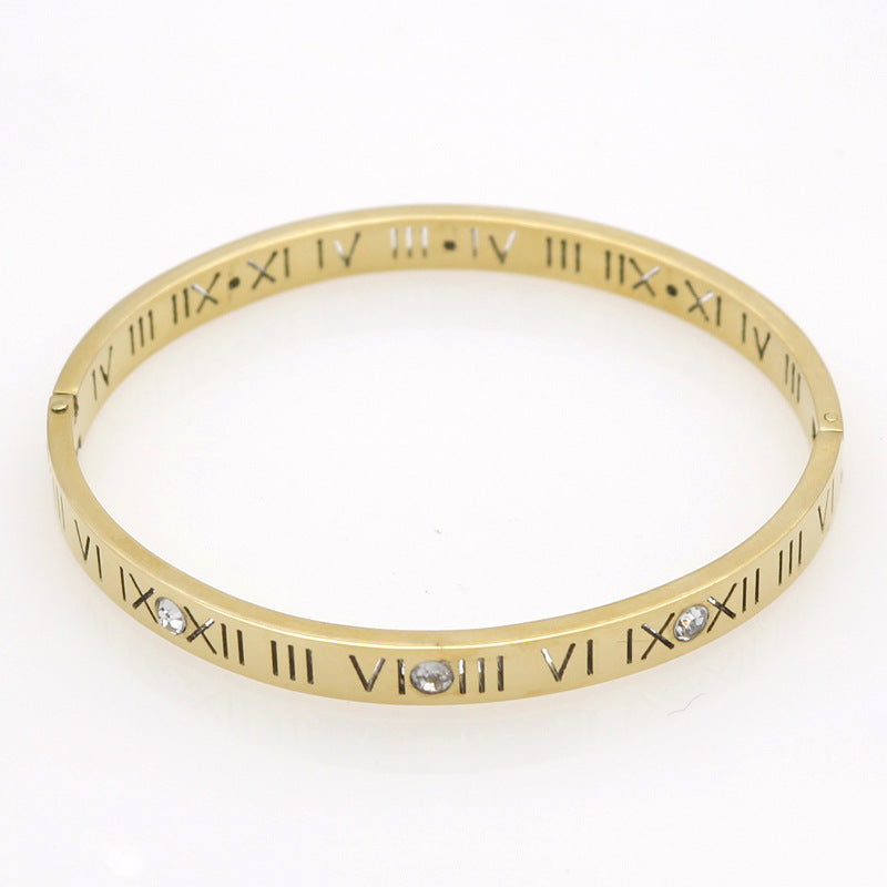 5pcs/lot Roman Numeral Stainless Steel Bangle for Women Gold Women Bracelets Charms Beads Beyond