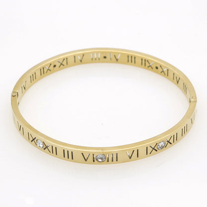 5pcs/lot Roman Numeral Stainless Steel Bangle for Women Gold Women Bracelets Charms Beads Beyond